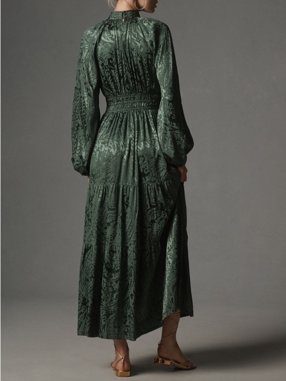 Anthropologie Somerset Maxi Dress Mock-Neck Green XL Wedding Guest Holiday - Picture 2 of 6